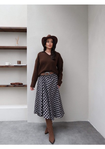 Tasarım Ekose Desen Asimetrik Etek fiyatları