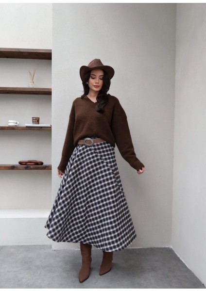 Tasarım Ekose Desen Asimetrik Etek fırsatları