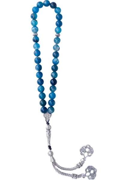 Damarlı Mavi Akik Doğal Taş Tesbih 33'lü