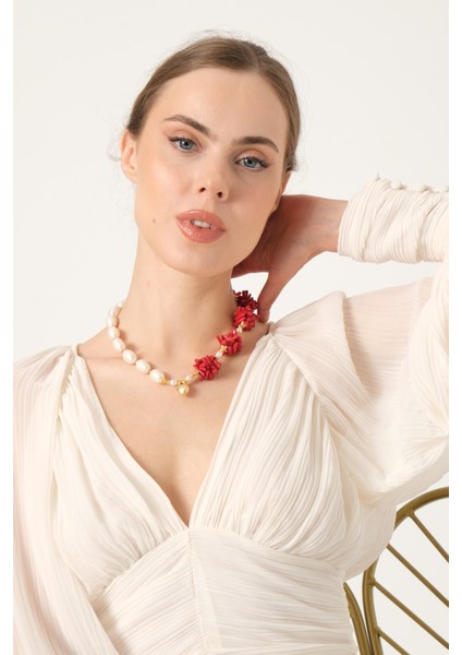 Gerçek Incili ve Mercan Taşlı Kolye