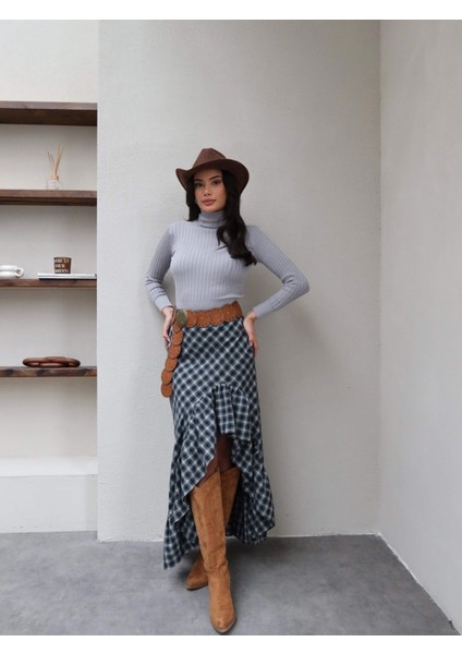 Fırfırlı Ekose Desen Etek