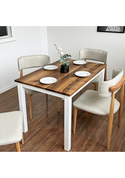 Beyaz Ayaklı Masif Ceviz Yemek Masası - Oturma Odası / Yemek Odası Için