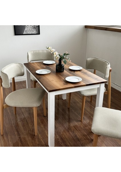 Beyaz Ayaklı Masif Ceviz Yemek Masası - Oturma Odası / Yemek Odası Için fırsatları
