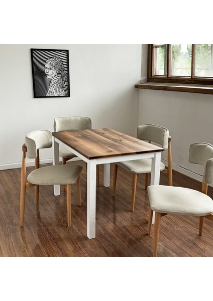 Beyaz Ayaklı Masif Ceviz Yemek Masası - Oturma Odası / Yemek Odası Için