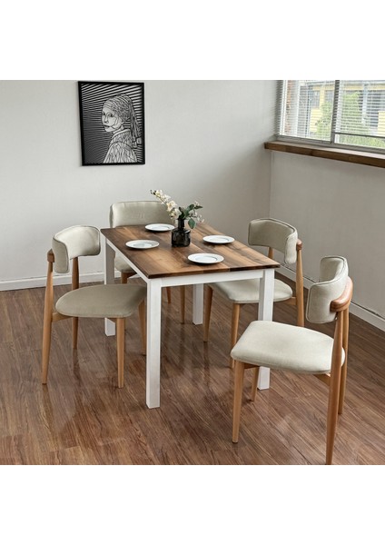Beyaz Ayaklı Masif Ceviz Yemek Masası - Oturma Odası / Yemek Odası Için