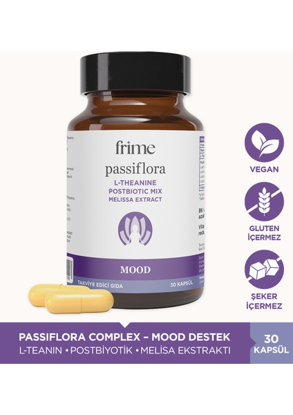 Mood, Antistress, Pasiflora, L Theanine, Postbiyotik Mix, Melisa Ekstresi