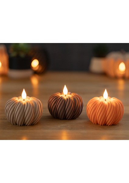 3D Baskı Bal Kabağı Tea Light Gece Lambası 3 Lü Set | Pilli LED Işık | 6 Cm*9 cm Alevsiz Sonbahar Dekorasyonu fiyatları