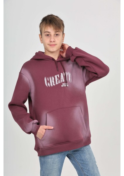 Erkek Çocuk Relax Fit Kapüşonlu Cepli Baskılı Sweatshirt