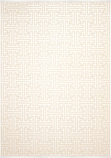 Lena Bej Krem Halı Geometrik Girift Desen Kabartmalı Lazer Kesim Akrilik Halı Yumuşak Makina Halısı