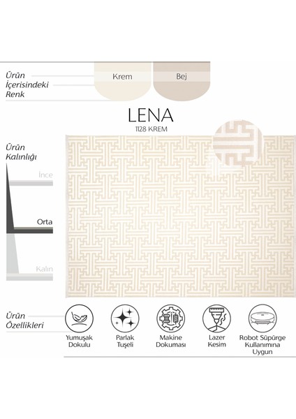 Lena Bej Krem Halı Geometrik Girift Desen Kabartmalı Lazer Kesim Akrilik Halı Yumuşak Makina Halısı modelleri