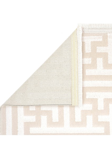 Lena Bej Krem Halı Geometrik Girift Desen Kabartmalı Lazer Kesim Akrilik Halı Yumuşak Makina Halısı