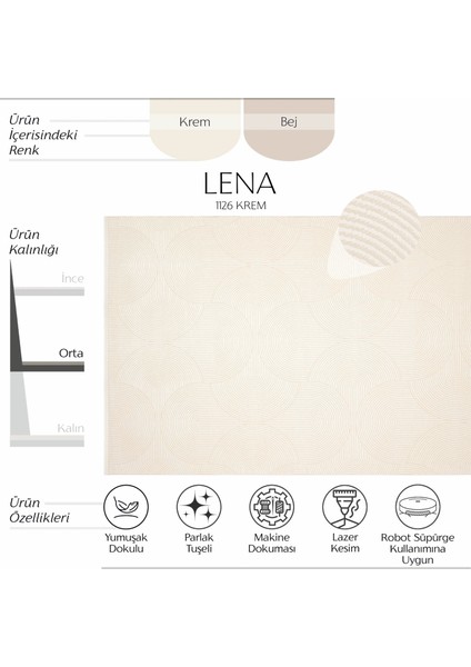 Lena Krem Bej Halı Akrilik Lazer Kesim Geometrik Desen Modern Oturma Odası Salon Yatak Odası Halısı modelleri