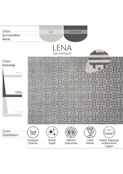 Lena Antrasit Halı Akrilik Lazer Kesim Labirent Desenli Modern Oturma Odası Salon Yatak Odası Halısı modelleri