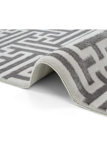 Lena Antrasit Halı Akrilik Lazer Kesim Labirent Desenli Modern Oturma Odası Salon Yatak Odası Halısı