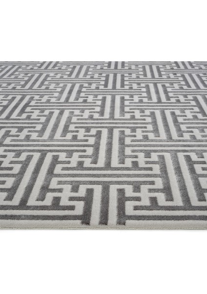 Lena Antrasit Halı Akrilik Lazer Kesim Labirent Desenli Modern Oturma Odası Salon Yatak Odası Halısı