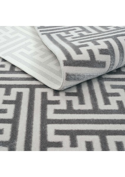Lena Antrasit Halı Akrilik Lazer Kesim Labirent Desenli Modern Oturma Odası Salon Yatak Odası Halısı