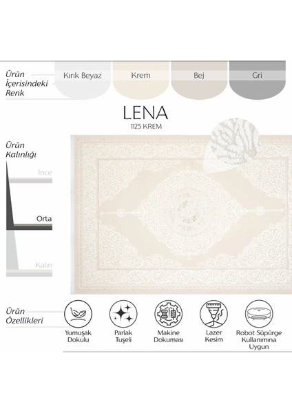 Lena Krem Bej Klasik Göbekli Halı Akrilik Dokuma Lazer Kesim Çerçeveli Ev Oturma Odası Salon Halısı modelleri