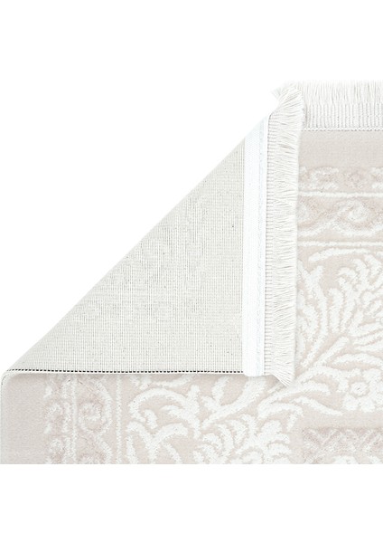 Lena Krem Bej Klasik Göbekli Halı Akrilik Dokuma Lazer Kesim Çerçeveli Ev Oturma Odası Salon Halısı