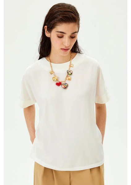 Bisiklet Yaka Taş Işlemeli Regular Örme Tişört