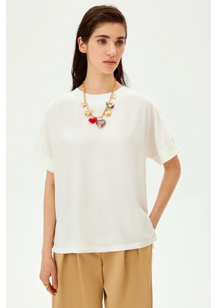 Bisiklet Yaka Taş Işlemeli Regular Örme Tişört modelleri