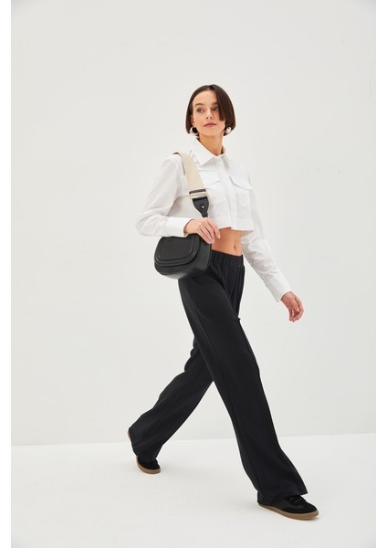 Nervürlü Wide Leg Beli / Lastikli Örme Pantolon fırsatları