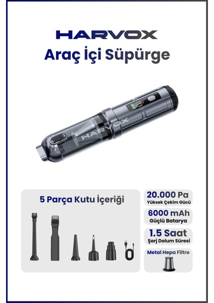 20000PA Güçlü Vakum Araç Süpürgesi 6000MAH Bataryalı Üflemeli LED Aydınlatmalı ST6699A+