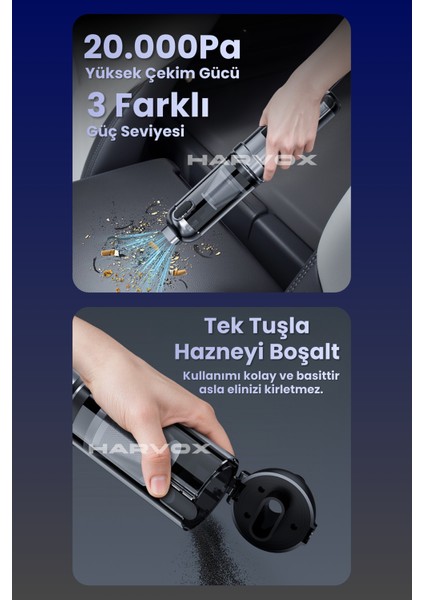 20000PA Güçlü Vakum Araç Süpürgesi 6000MAH Bataryalı Üflemeli LED Aydınlatmalı ST6699A+ fırsatları