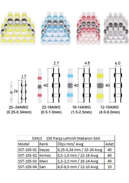 50 Parça Lehimli Makaron Seti Kablo Birleştirici Ek Muf 4 Çeşit Plastik Çantada fiyatları