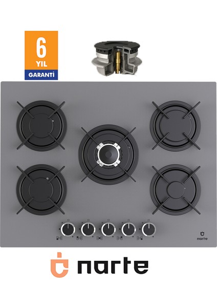 CG20070S - 70 cm Beyaz , 5 Gözlü , Cam Ankastre Ocak , 6yıl Garantili