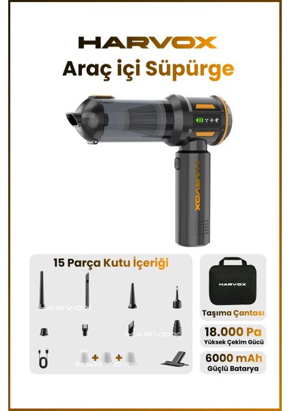 18000PA Güçlü Vakum Araç Süpürgesi Taşınabilir Çantalı 6000MAH Bataryalı Üflemeli HXVC-003
