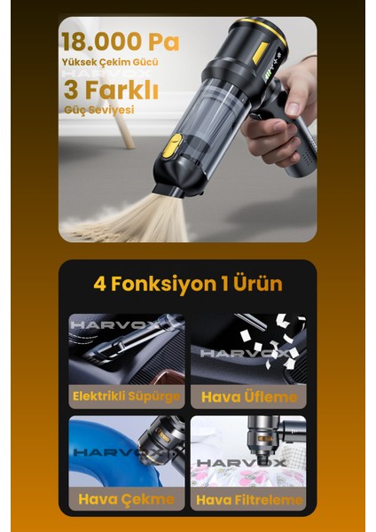 18000PA Güçlü Vakum Araç Süpürgesi Taşınabilir Çantalı 6000MAH Bataryalı Üflemeli HXVC-003 fiyatları