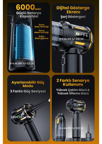 18000PA Güçlü Vakum Araç Süpürgesi Taşınabilir Çantalı 6000MAH Bataryalı Üflemeli HXVC-003 fırsatları