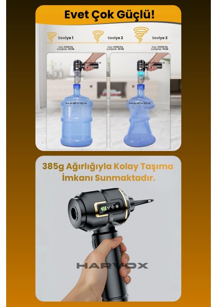 18000PA Güçlü Vakum Araç Süpürgesi Taşınabilir Çantalı 6000MAH Bataryalı Üflemeli HXVC-003
