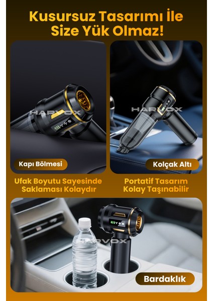 18000PA Güçlü Vakum Araç Süpürgesi Taşınabilir Çantalı 6000MAH Bataryalı Üflemeli HXVC-003