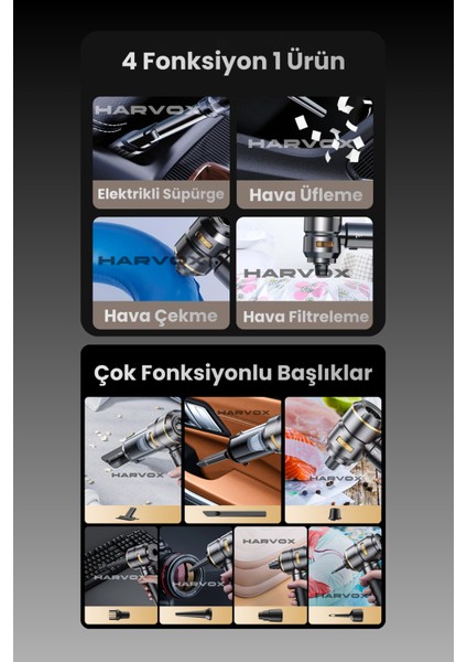 18000PA Güçlü Vakum Araç Süpürgesi Taşınabilir Çantalı 6000MAH Bataryalı Üflemeli HXVC-002 fiyatları