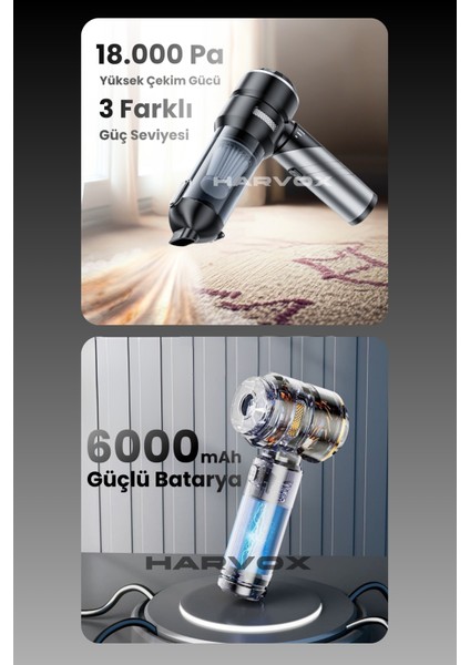 18000PA Güçlü Vakum Araç Süpürgesi Taşınabilir Çantalı 6000MAH Bataryalı Üflemeli HXVC-002 modelleri