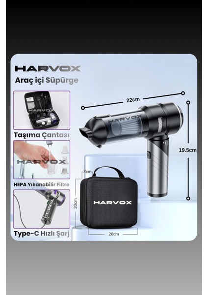 18000PA Güçlü Vakum Araç Süpürgesi Taşınabilir Çantalı 6000MAH Bataryalı Üflemeli HXVC-002