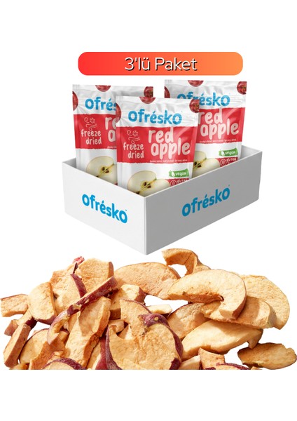 Kırmızı Elma Meyve Cipsi 3'lü Paket - Dondurularak Kurutulmuş Kuru Meyve Cipsi - Sağlıklı Atıştırmalık