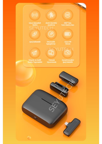 Kablosuz Yaka Mikrofonu Wireless Şarj Kutulu Canlı Yayın Ios ve Android Uyumlu Yaka Mikrofonu