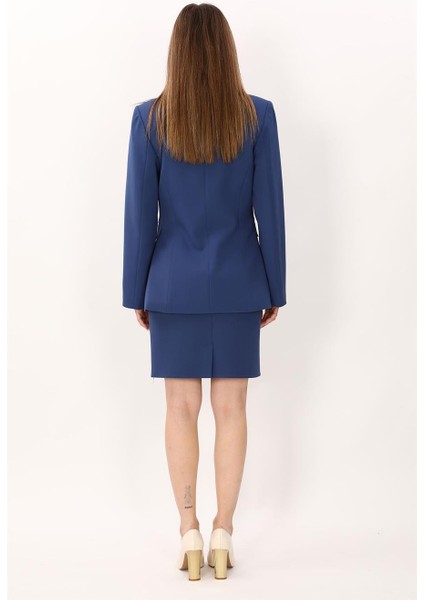 Erkek Yaka Kuruvaze Tek Düğmeli Ceket & Yırtmaçlı Düz Dar Etek-Indigo fırsatları