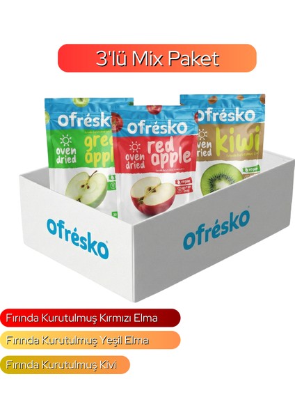 Ofresko Kuru Meyve Cipsi Mix Paket - Fırında Kurutulmuş Kırmızı Elma, Yeşil Elma ve Kivi - Katkısız & İlave Şekersiz - Sağlıklı Atıştırmalık