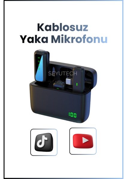 Kablosuz Yaka Mikrofonu Wireless Şarj Kutulu Canlı Yayın Ios ve Android Uyumlu Yaka Mikrofonu