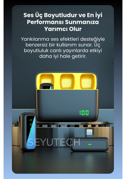 Kablosuz Yaka Mikrofonu Wireless Şarj Kutulu Canlı Yayın Ios ve Android Uyumlu Yaka Mikrofonu