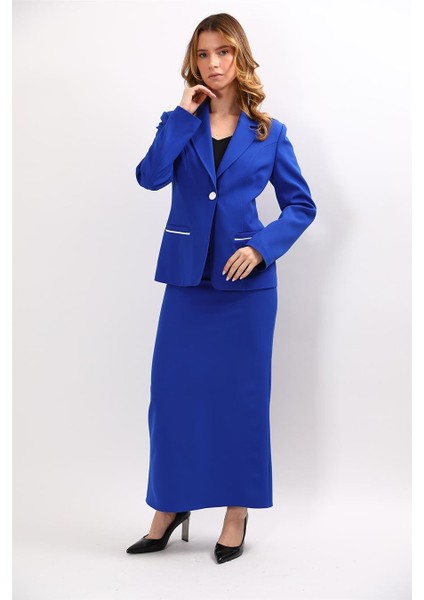 Erkek Yaka Konbinli Tek Düğme Ceket & Uzun Düz Dar Etek-Saks fiyatları