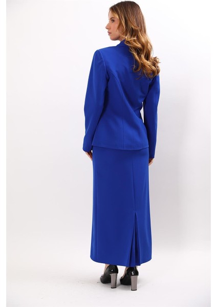 Erkek Yaka Konbinli Tek Düğme Ceket & Uzun Düz Dar Etek-Saks fırsatları