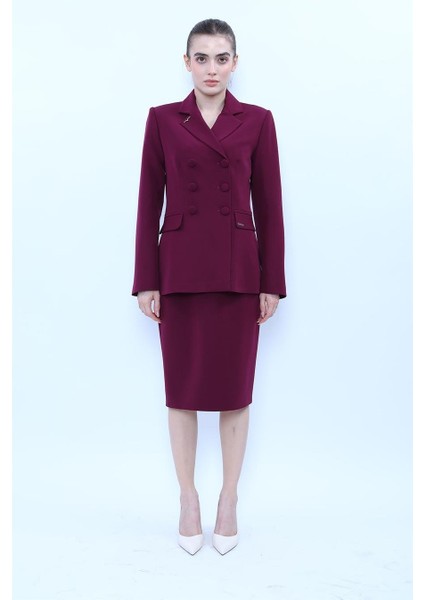 Erkek Yaka Blazer Ceket & Düz Dar Etek-Mürdüm fiyatları