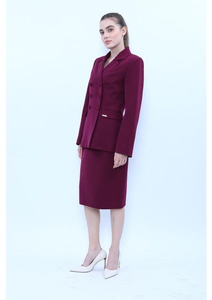 Erkek Yaka Blazer Ceket & Düz Dar Etek-Mürdüm fırsatları