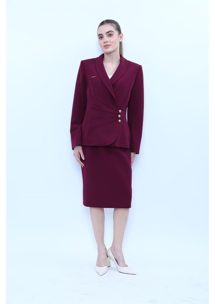 Şal Yaka Modelli Ceket & Düz Dar Etek-Mürdüm fiyatları