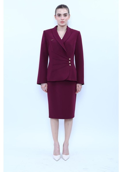 Şal Yaka Modelli Ceket & Düz Dar Etek-Mürdüm modelleri