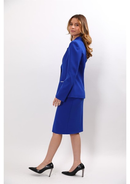 Erkek Yaka Konbinli Tek Düğme Ceket & Düz Dar Etek-Saks fiyatları